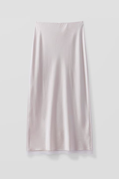 Silk Slip Skirt w/ Tulle Trim