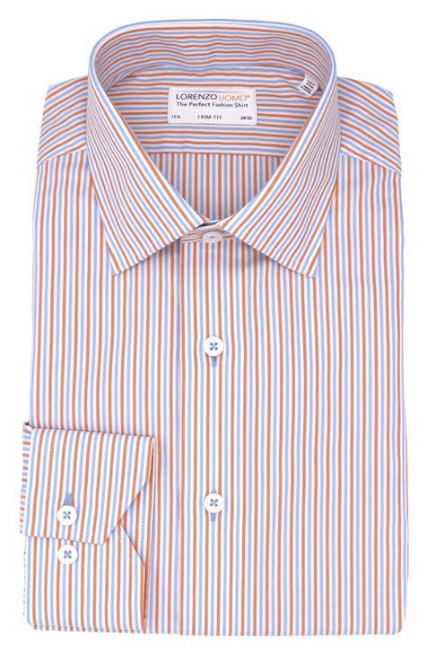 Trim Fit Textured Stripe Cotton Dress Shirt