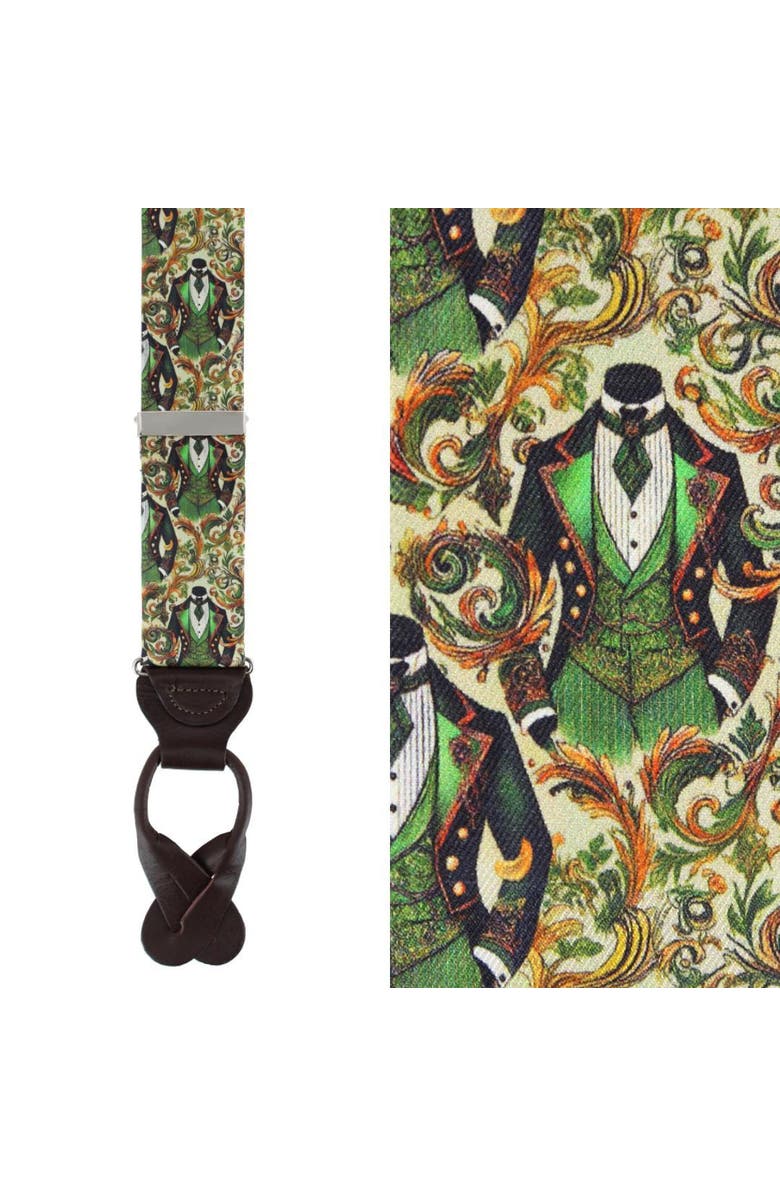 Trafalgar Shall We Dance Silk Novelty Button End Suspenders, Main, color, Green