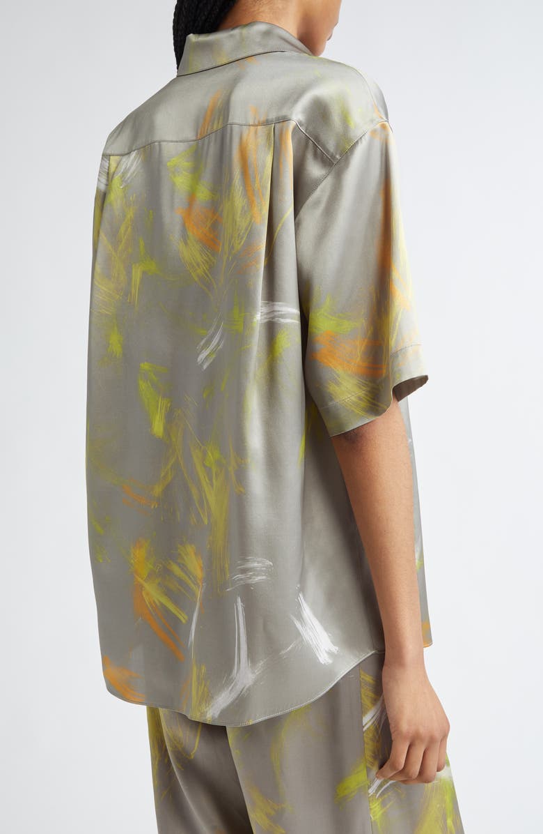 Lafayette 148 New York Drop Shoulder Short Sleeve Silk Button-Up Top, Alternate, color, 