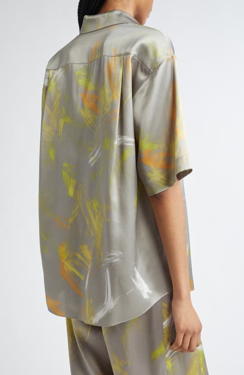 Lafayette 148 New York Drop Shoulder Short Sleeve Silk Button-up Top In Pencil Grey Multi