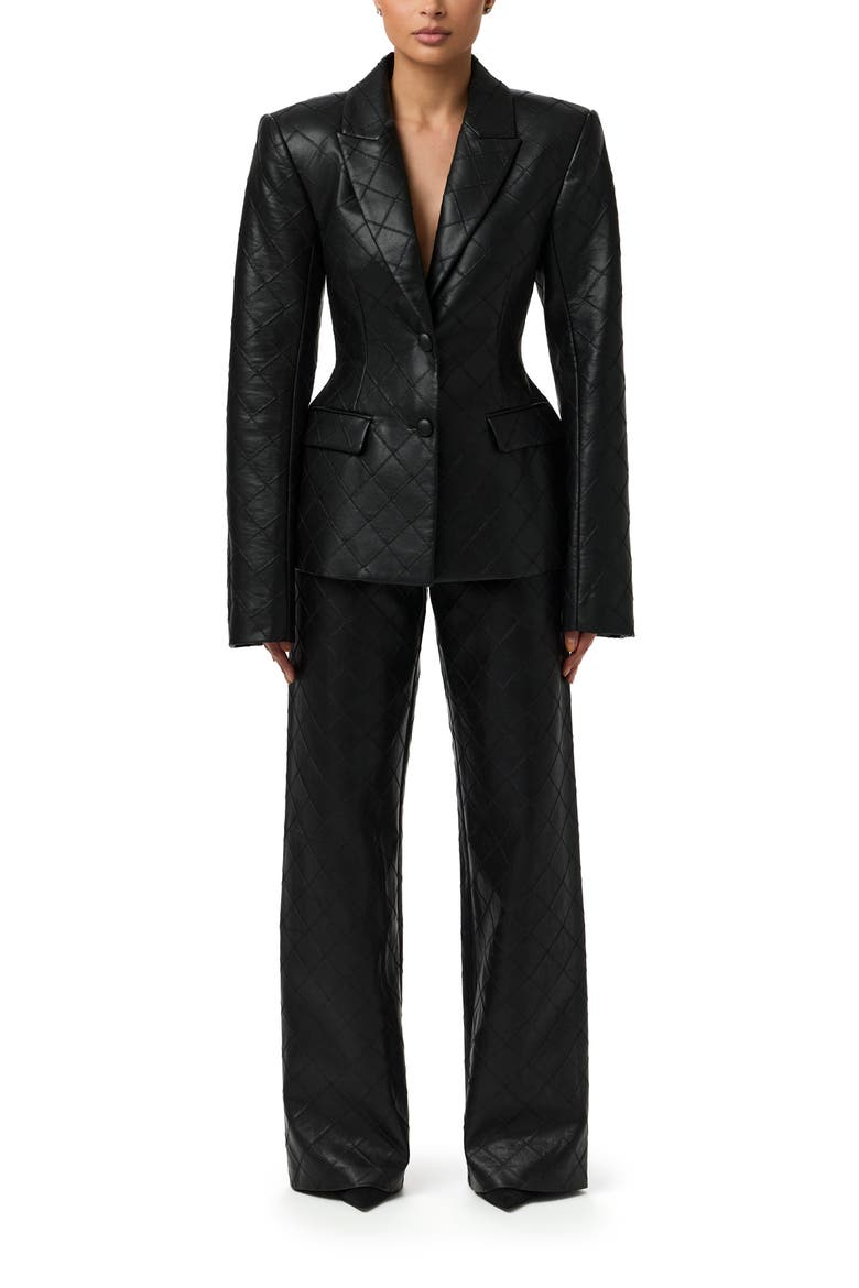 Diamond Stitched Faux Leather Pants, Alternate, color, BLACK