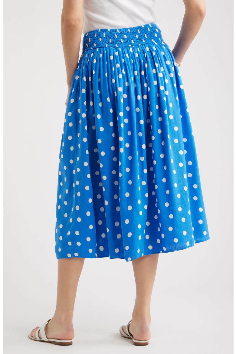 Pull-On Linen Blend Midi Skirt, Alternate, color, BLUE PALACE TULLA DOT
