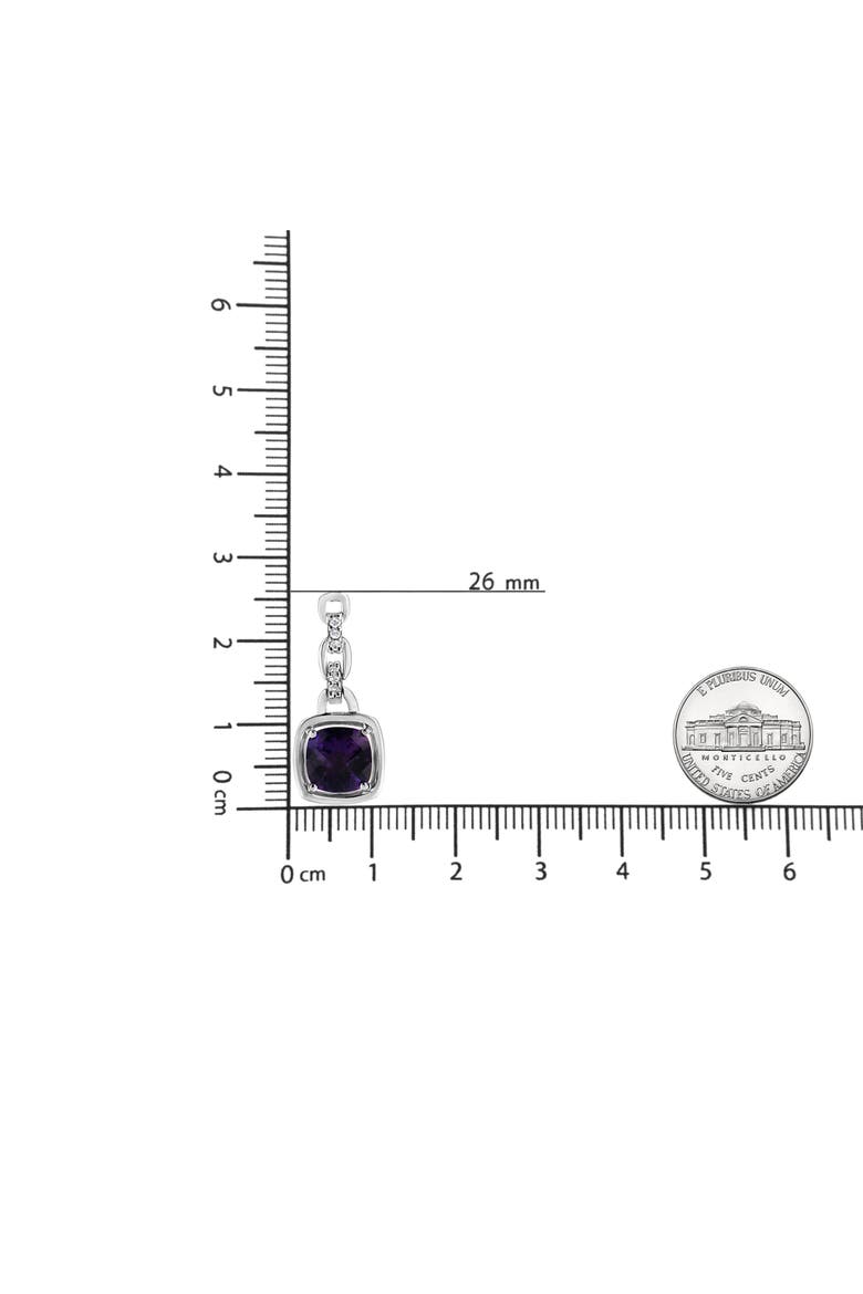 Silver Purple Amethyst and Diamond Accented Bale Inch Pendant Necklace, Alternate, color, White