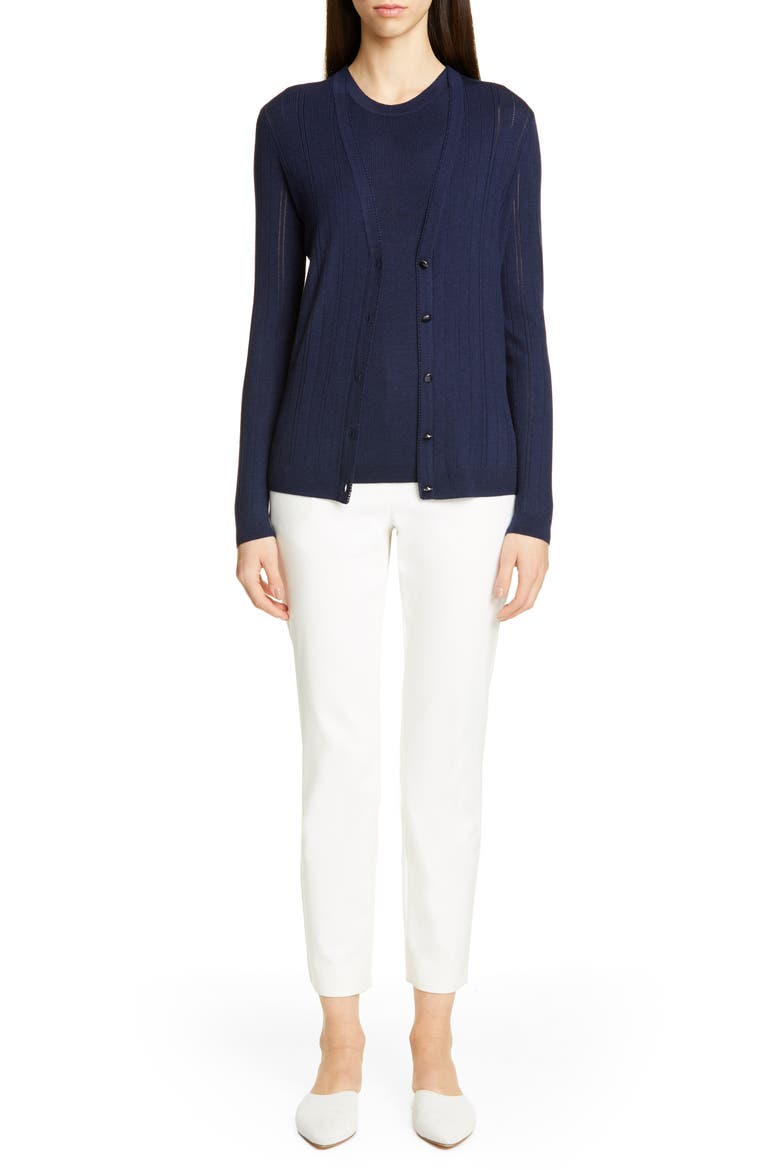 Fine Gauge Pointelle Rib Sleeveless Sweater, Main, color, NAVY