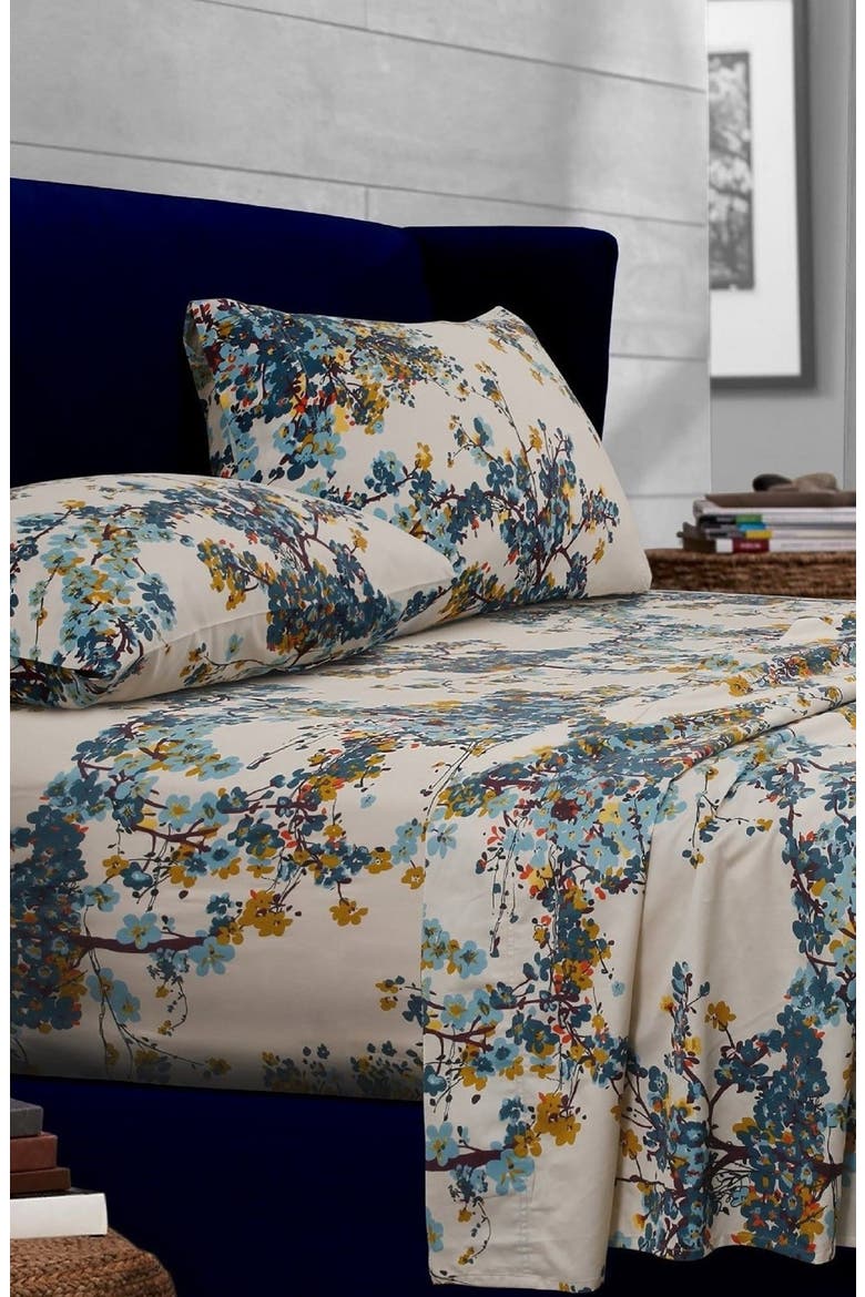 Casablanca 300 Thread Count Cotton Sateen Sheet Set, Alternate, color, MULTI BLUE