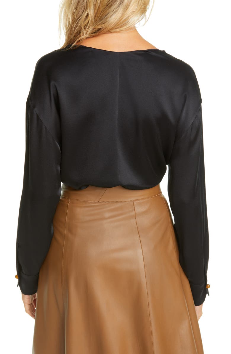 Vince V-Neck Ball Button Silk Blouse, Alternate, color, 