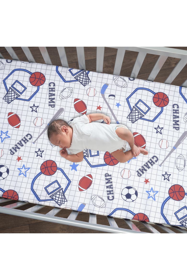 Baby Sports 100% Cotton Fitted Crib Sheet - Football/Basketball, Alternate, color, White