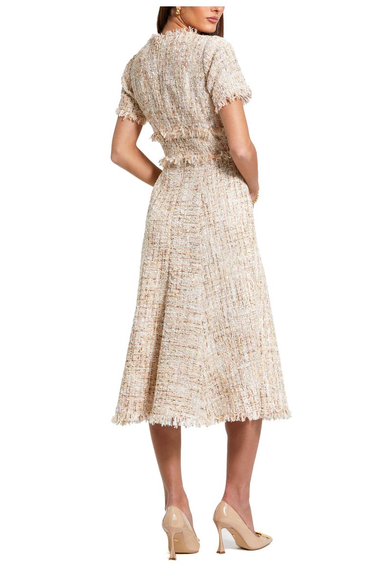 Mac Duggal Petite Boucle Short Sleeve A Line Midi Dress, Alternate, color, Blush