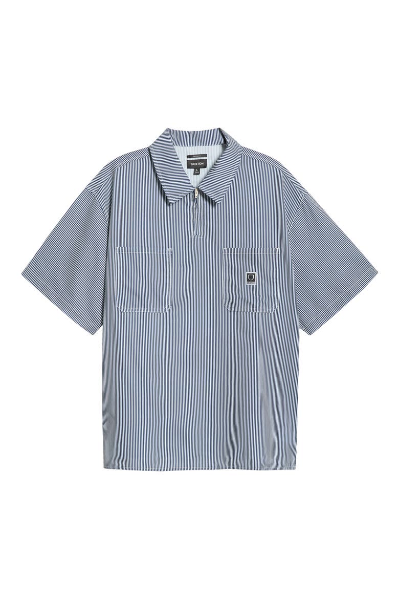 Journey Water Resistant Short Sleeve Half Zip Popover Shirt, Alternate, color, NAVY/ WHITE STRIPE