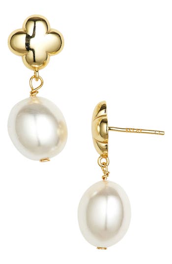 Argento Vivo Clover Faux Pearl Drop Earrings In Gold