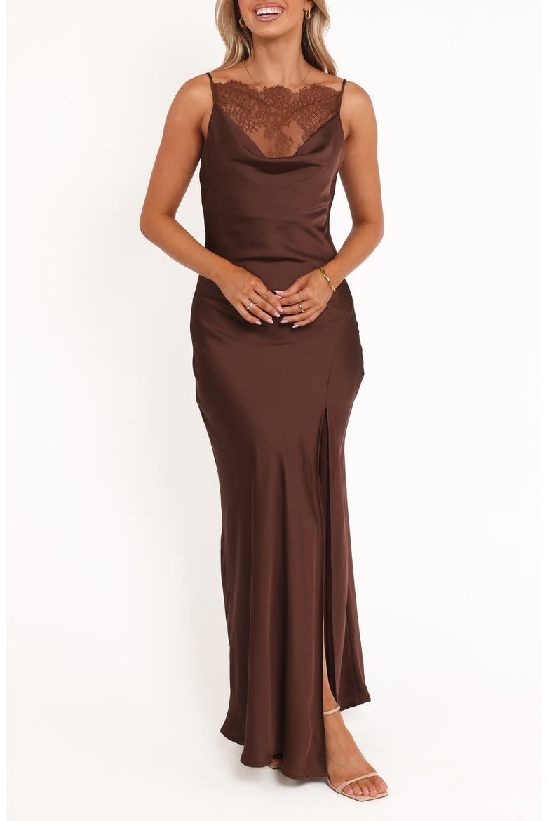 Evana Lace Column Gown, Main, color, BROWN