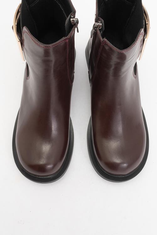 Prologue Shoes Moriah Buckle Block Heel Boot In Burgundy