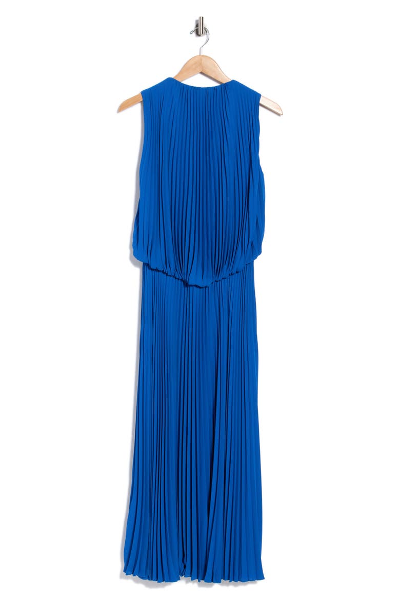 Pleated V-Neck Midi Dress, Alternate, color, BLUE