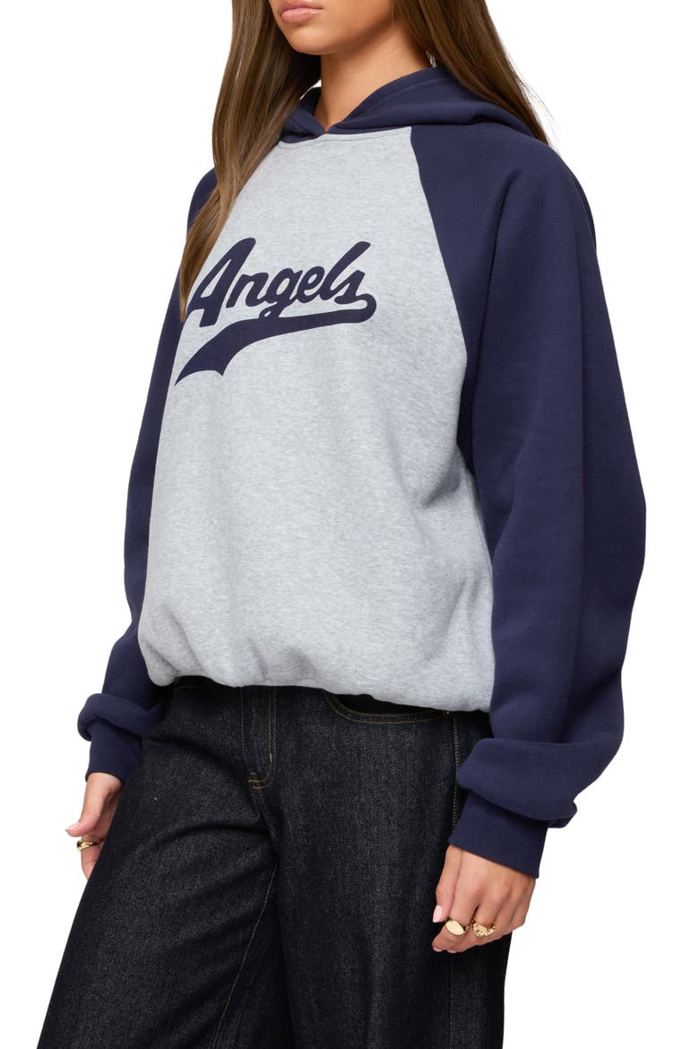 Angels Oversize Raglan Hoodie, Alternate, color, GRAY-MELANGE-AND-NAVY