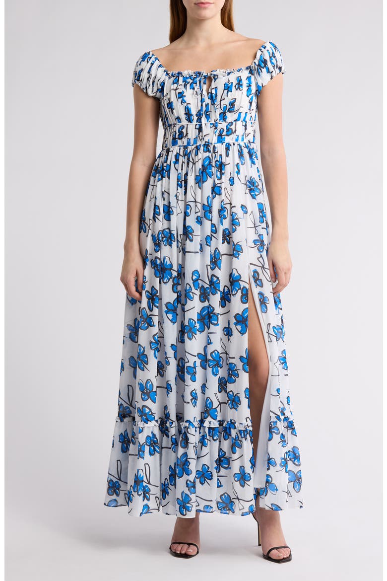 Floral Cap Sleeve Maxi Dress, Main, color, BLUE FLORAL