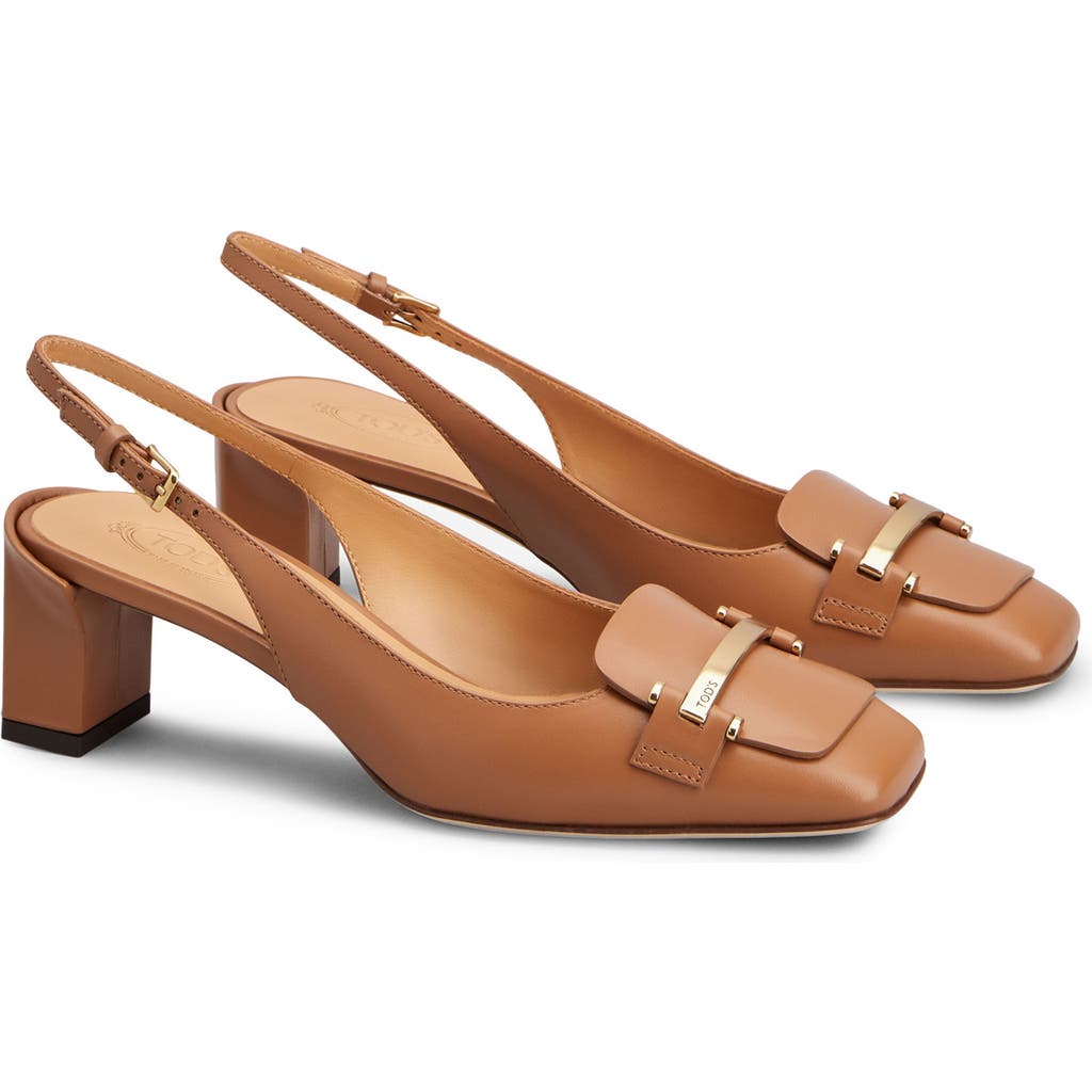 Tod's 50 Leather Slingback Pumps In Dark Kenya