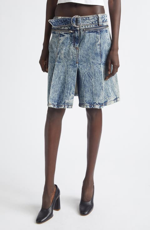 Denim Car Wash Pleated Skirt