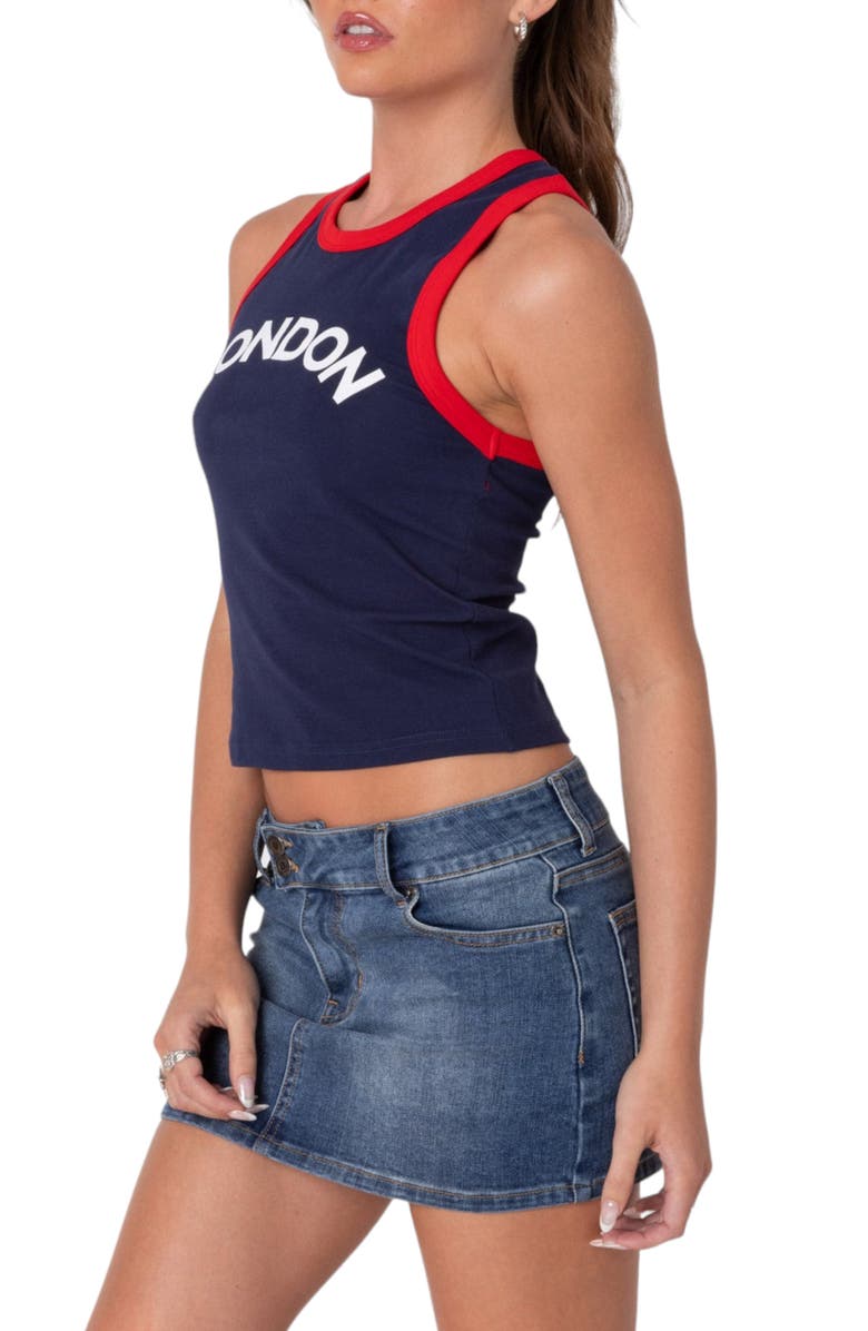 EDIKTED London Girl Ringer Cotton Graphic Tank, Alternate, color, Navy