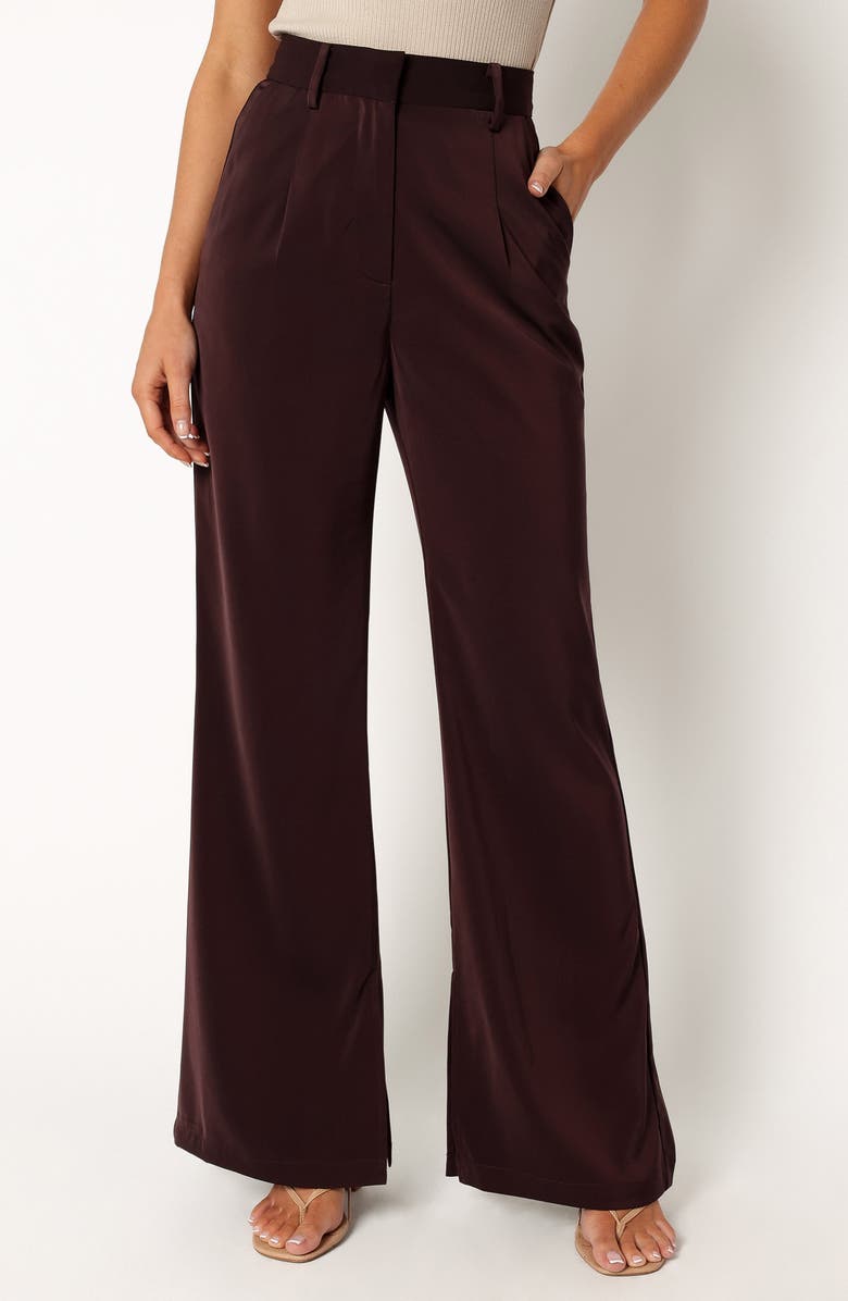 Petal & Pup Neveah Wide Leg Satin Pants, Main, color, Merlot