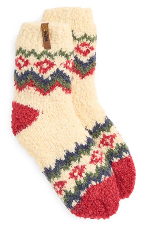 MUK LUKS Cottage Bouclé Crew Socks in Cream/Red 