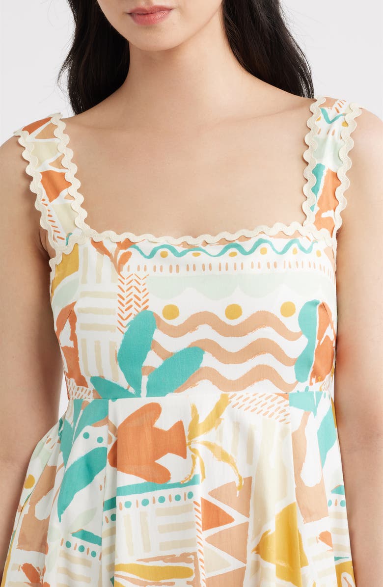FLYING TOMATO Print Rickrack Sleeveless Maxi Dress, Alternate, color, Ivory Taupe