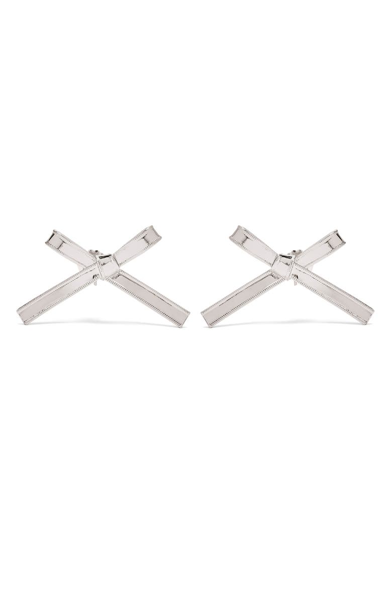 The Lingerie Bow Earrings, Main, color, SILVER