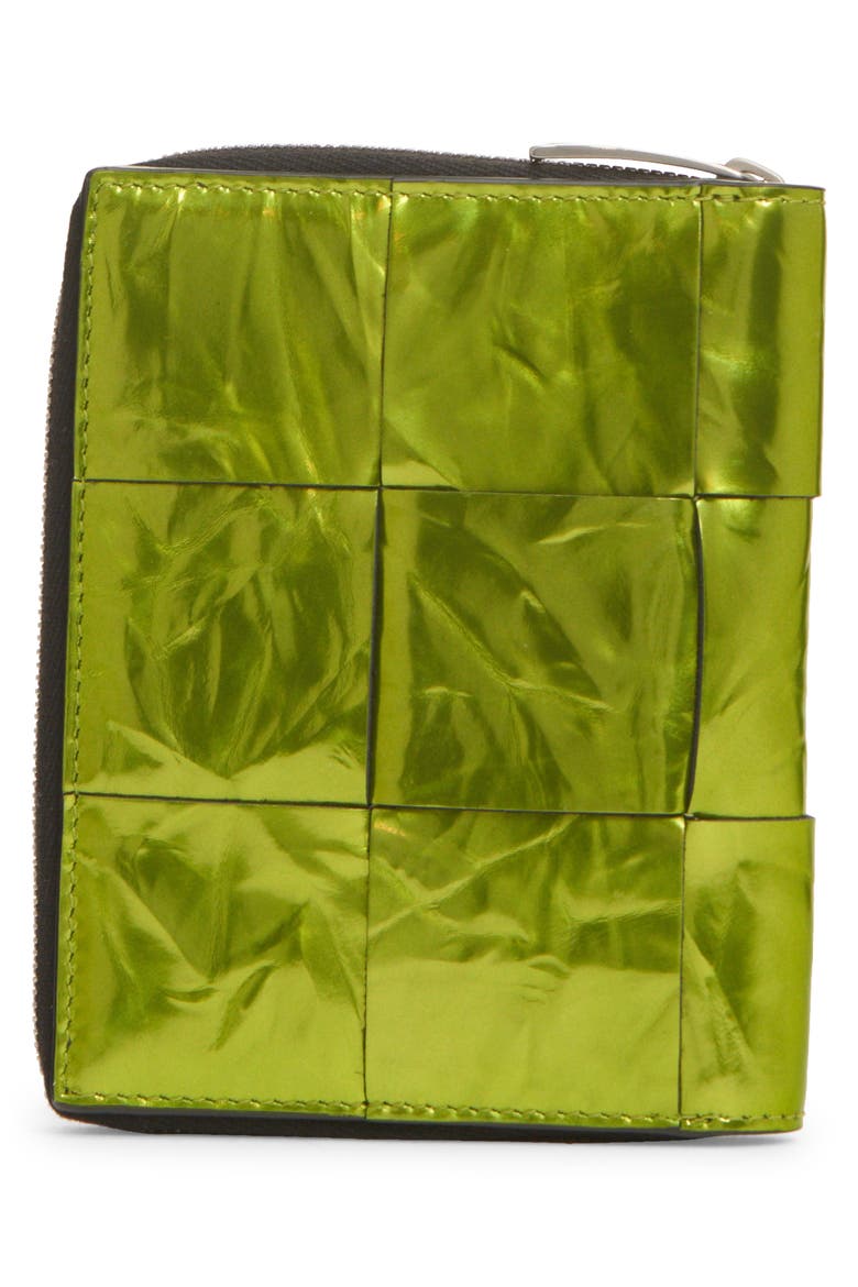 Intrecciato Metallic Leather Zip Wallet, Alternate, color, CHLOROPHYLL-B/ BL-SIL