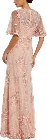 Mac Duggal ★【パーティー ドレス】Floral Flutter Sleeve Gown Mac Duggal Floral Print Short Flutter Sleeve Plunge V-Neck