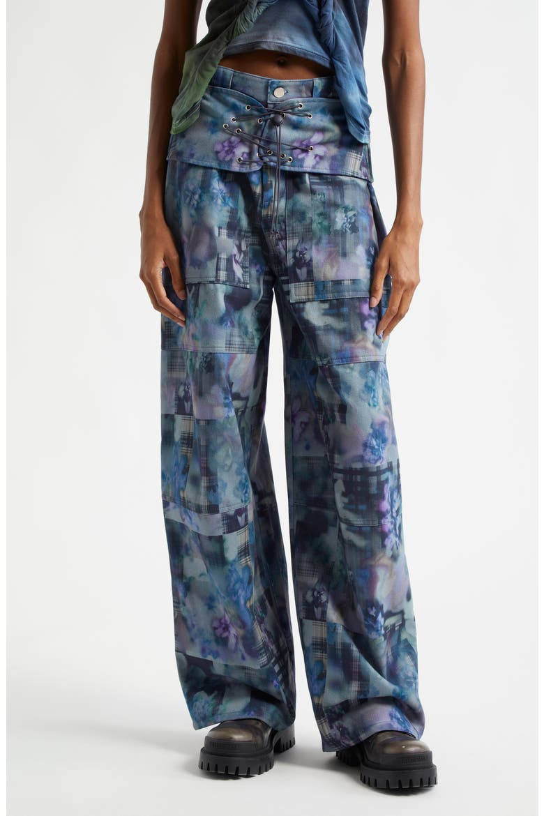 Navy Garden Blur Bungee Pants, Main, color, NAVY GARDEN BLUR