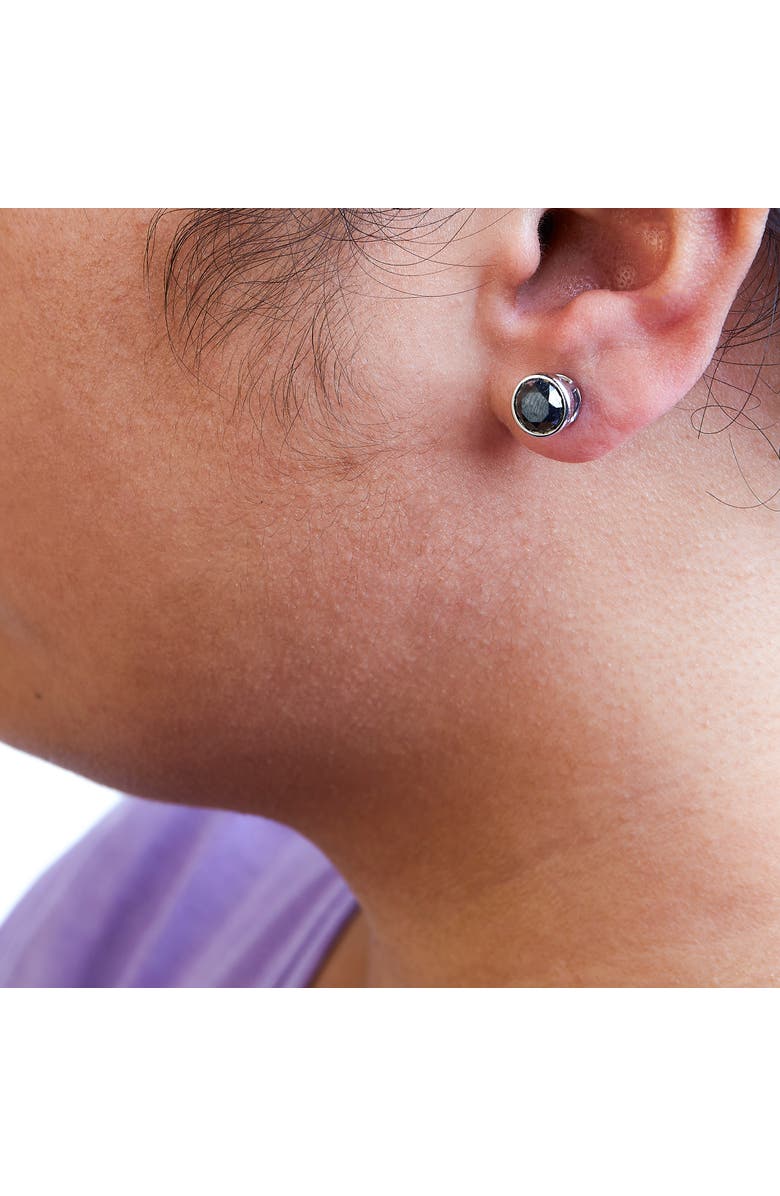 Haus of Brilliance Silver 4.00 Cttw Black Diamond Bezel-Set Stud Earrings with Screw Backs, Alternate, color, White