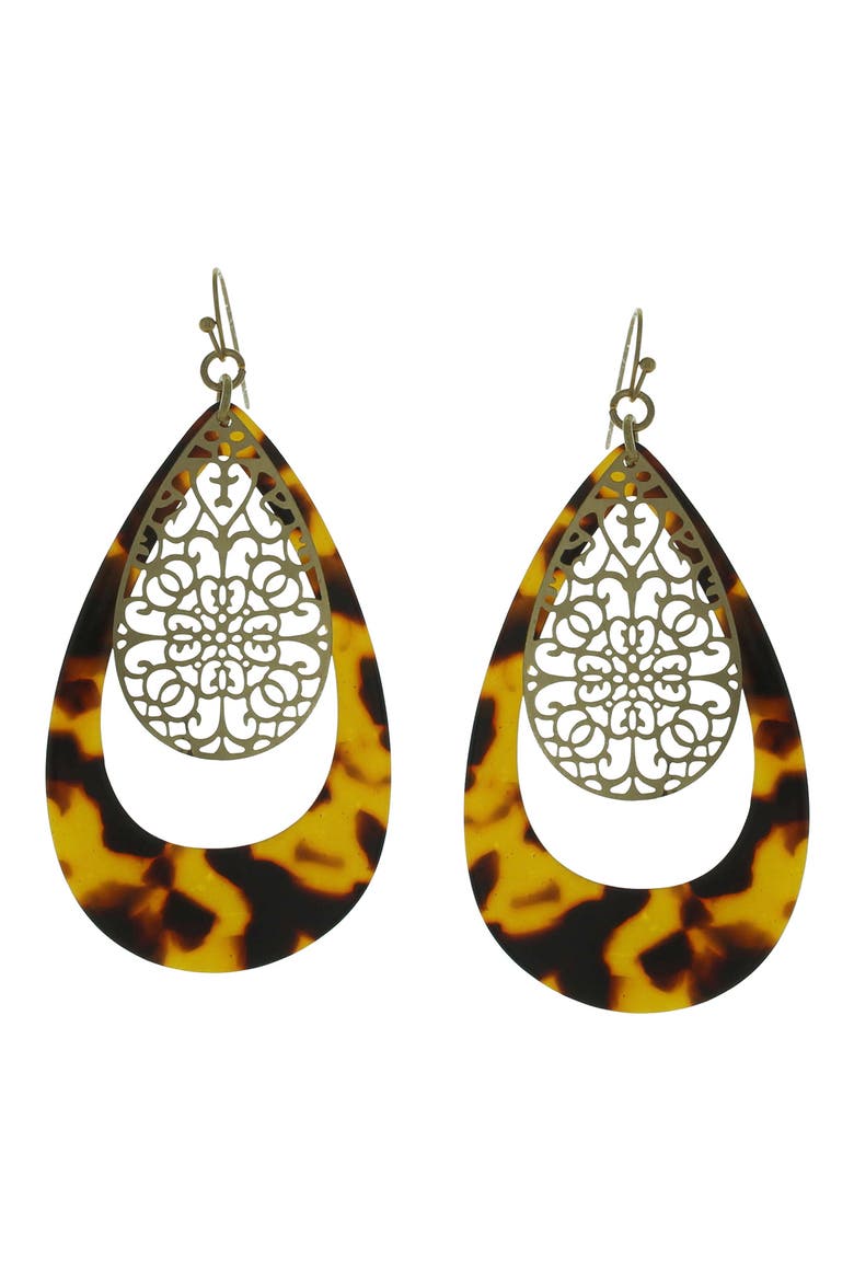 Gold-Plated Devin Floating Filigree Drop Earrings, Main, color, WORN GOLD / BROWN