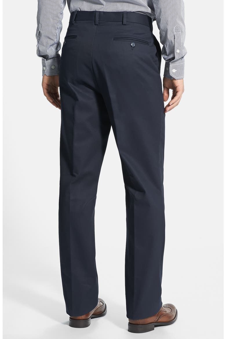 Flat Front Classic Fit Cotton Dress Pants, Main, color, NAVY