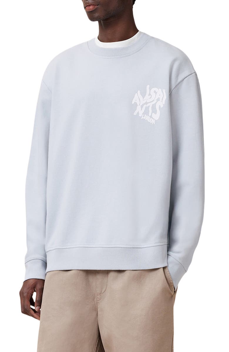 AllSaints Orlando Logo Graphic Sweatshirt, Alternate, color, Ashen Blue