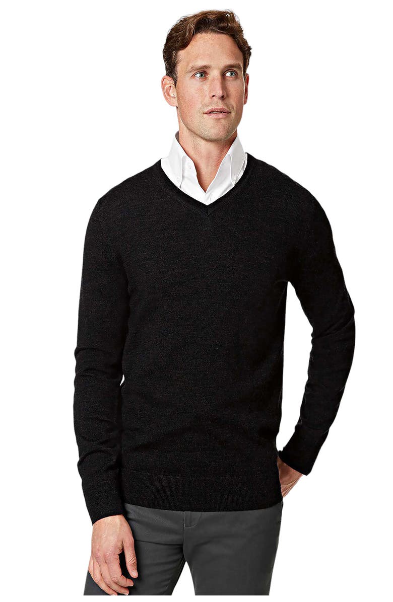Charles Tyrwhitt Pure Merino V Neck Sweater, Main, color, Dark Charcoal