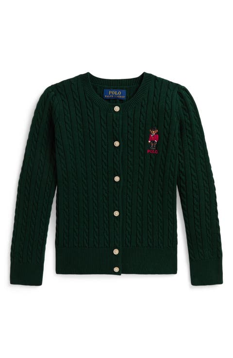 Kids' Polo Bear Mini Cable Knit Cotton Cardigan