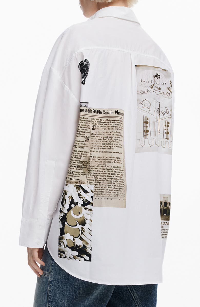 Desigual Relaxed Fit Zip Front Cotton Shirt, Alternate, color, 