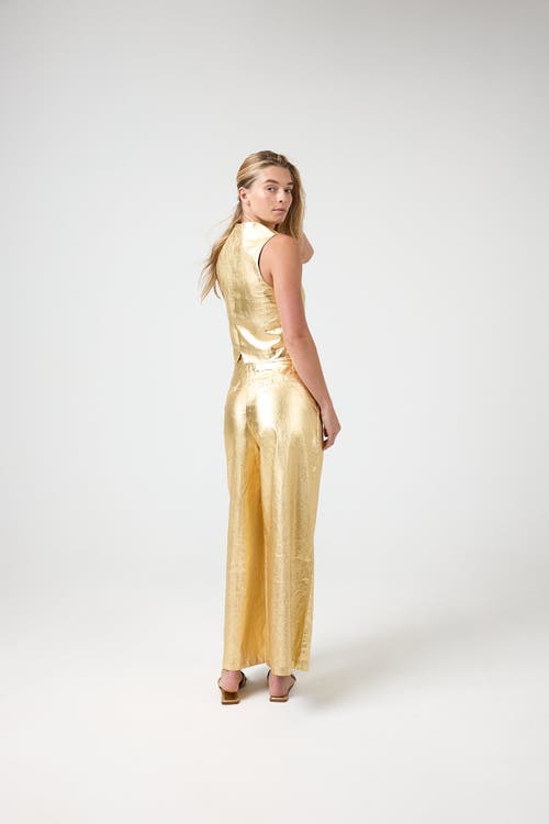 Lanhtropy Metallic Wide Leg Pants In Gold In Gold