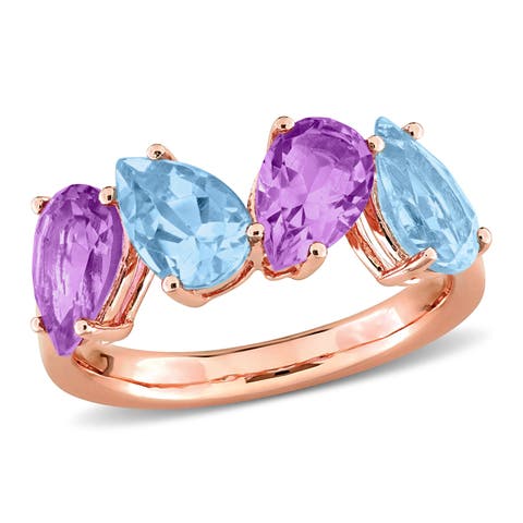 Blue Topaz & Amethyst 4-Stone Ring Rose-Plated