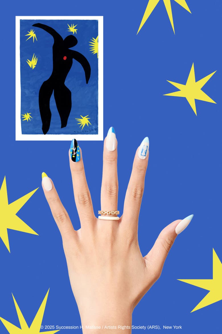 Henri Matisse Icarus Almond Press On Nails, Alternate, color, Blue