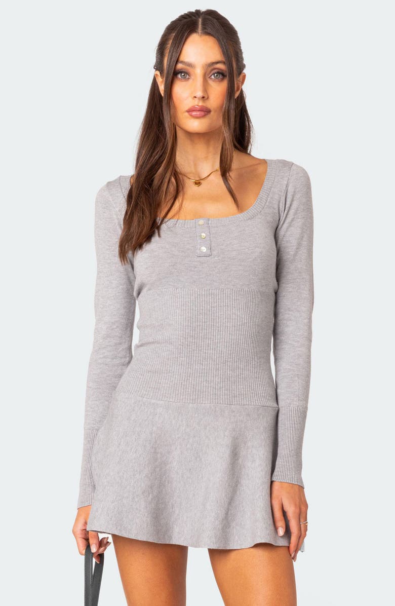 EDIKTED Sylver Long Sleeve Knit Minidress, Alternate, color, Gray-Melange