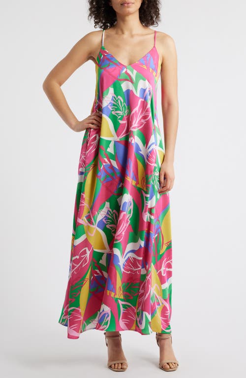 Tahari Asl Printed Maxi Sundress In Rasberry Floral