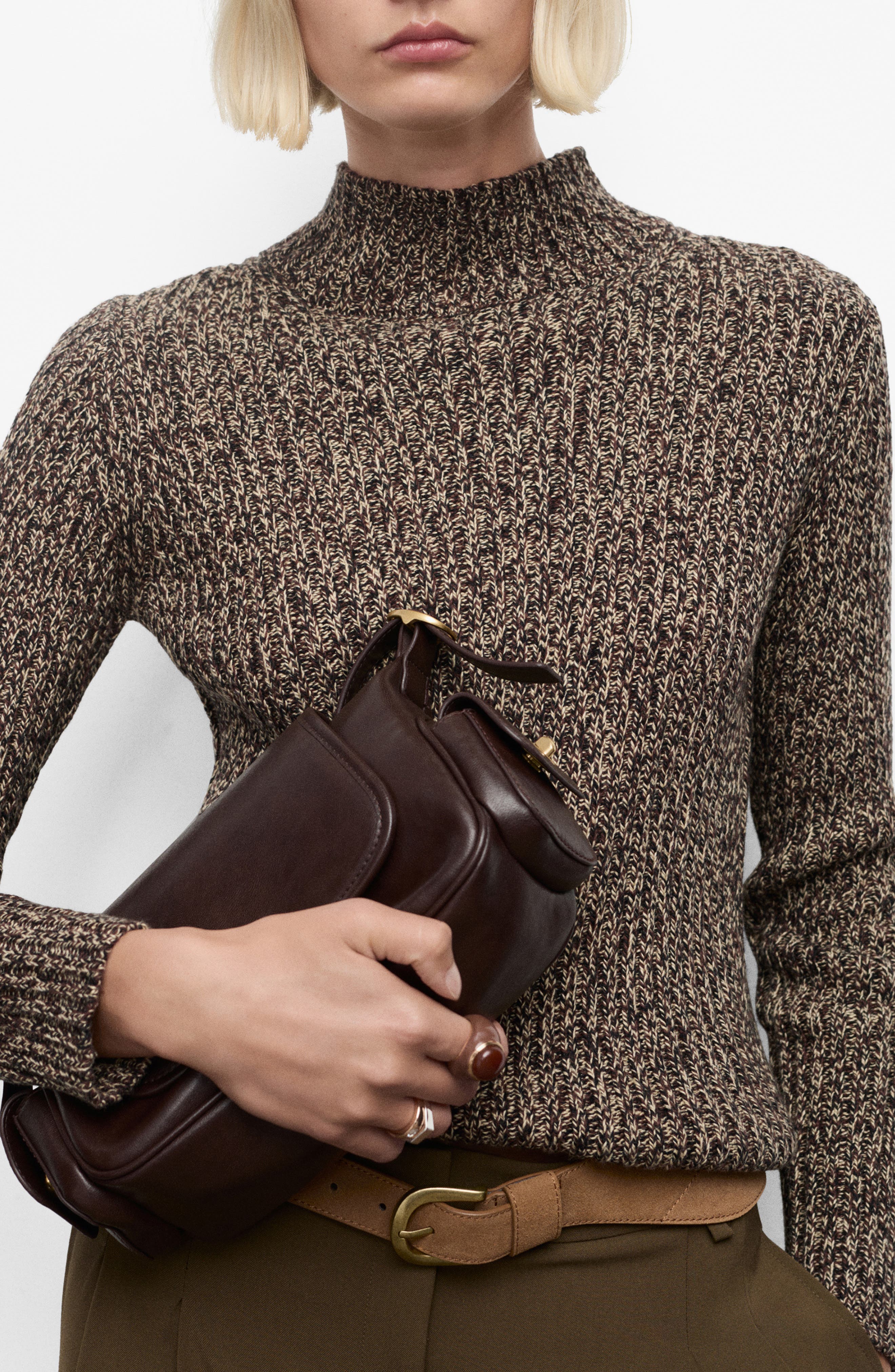 MANGO Speckled Perkins Cotton Blend Sweater