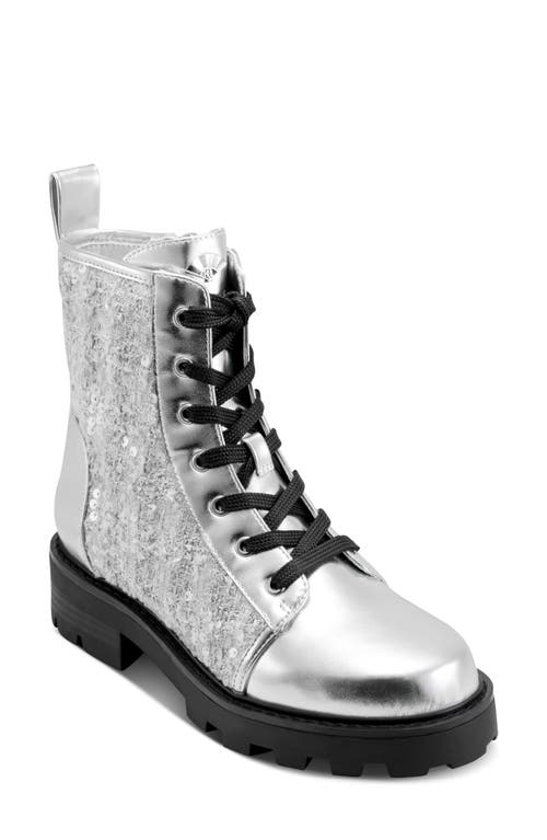 Karl Lagerfeld Paris Marlee Combat Boot In Silver