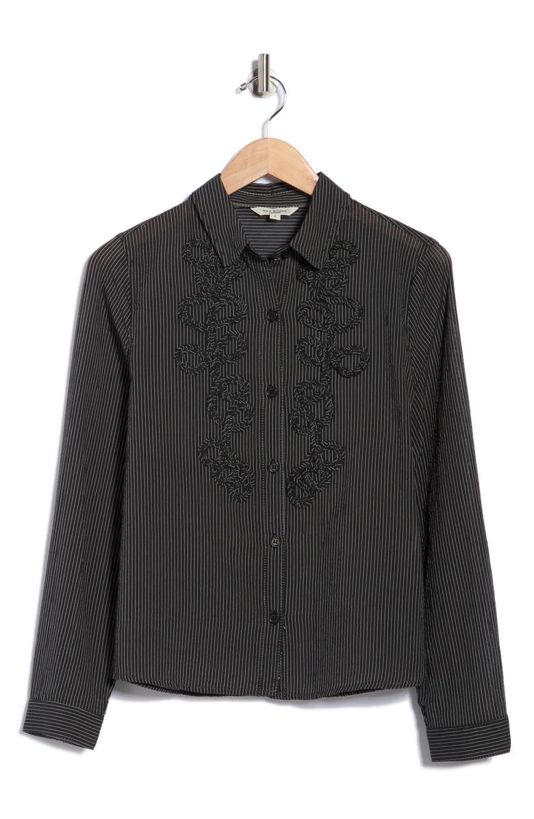 MAX STUDIO Stripe Appliqué Button-Up Shirt, Alternate, color, Black/ Ecru Pinstripe