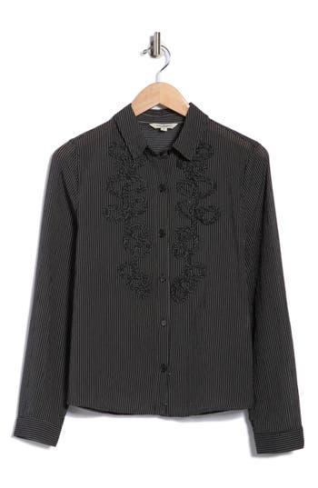 Max Studio Stripe Appliqué Button-up Shirt In Multi