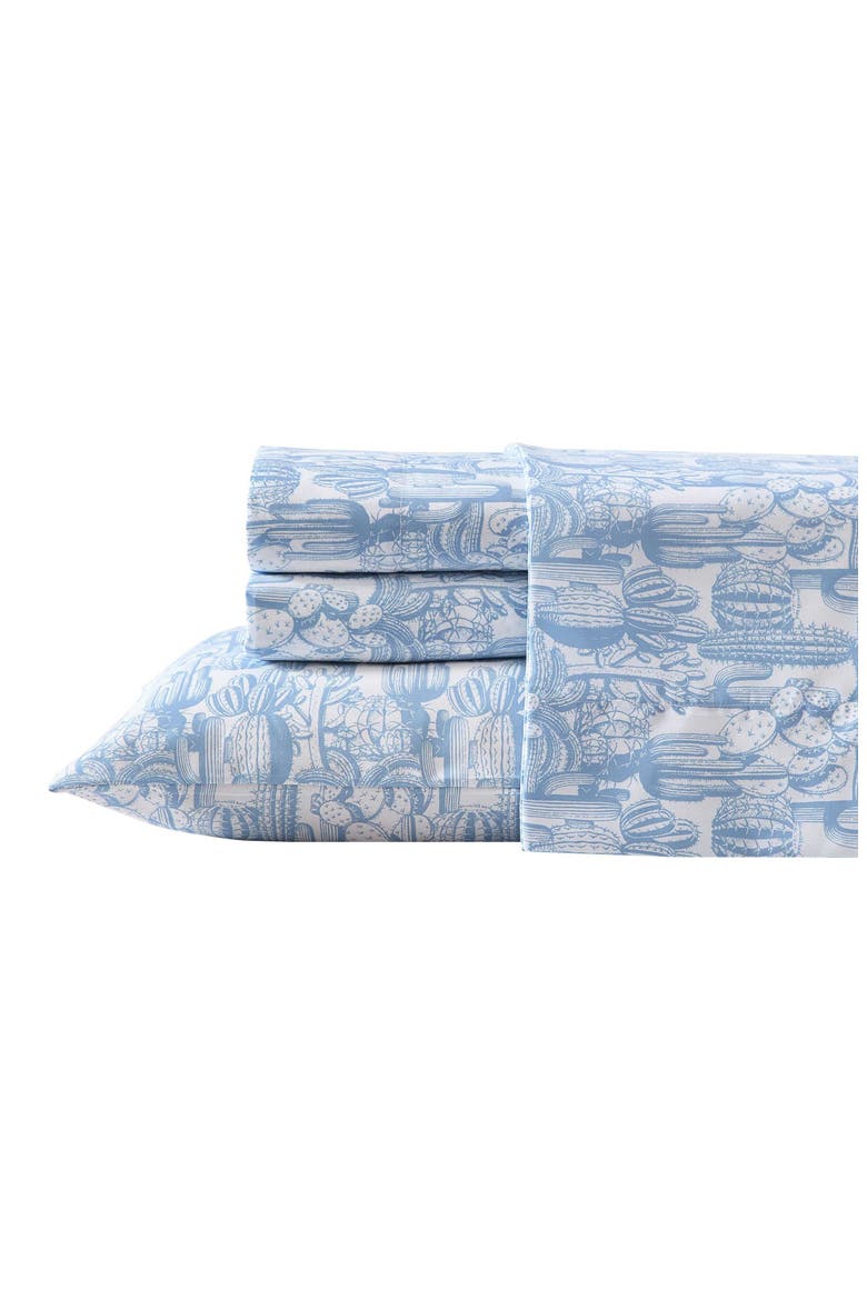 Cactus Toile Print Microfiber Sheet Set, Main, color, LIGHT BLUE