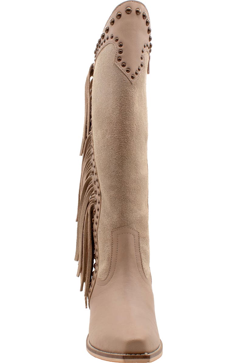 Volatile Palomino Fringe Knee High Western Boot, Alternate, color, Nude