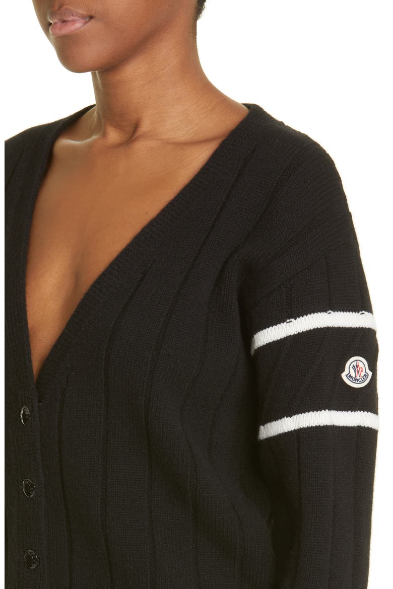 Virgin Wool & Cashmere Crop Cardigan, Alternate, color, BLACK/ WHITE