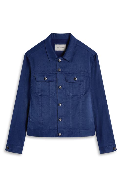 Bugatchi Stretch Linen & Cotton Trucker Jacket In Navy